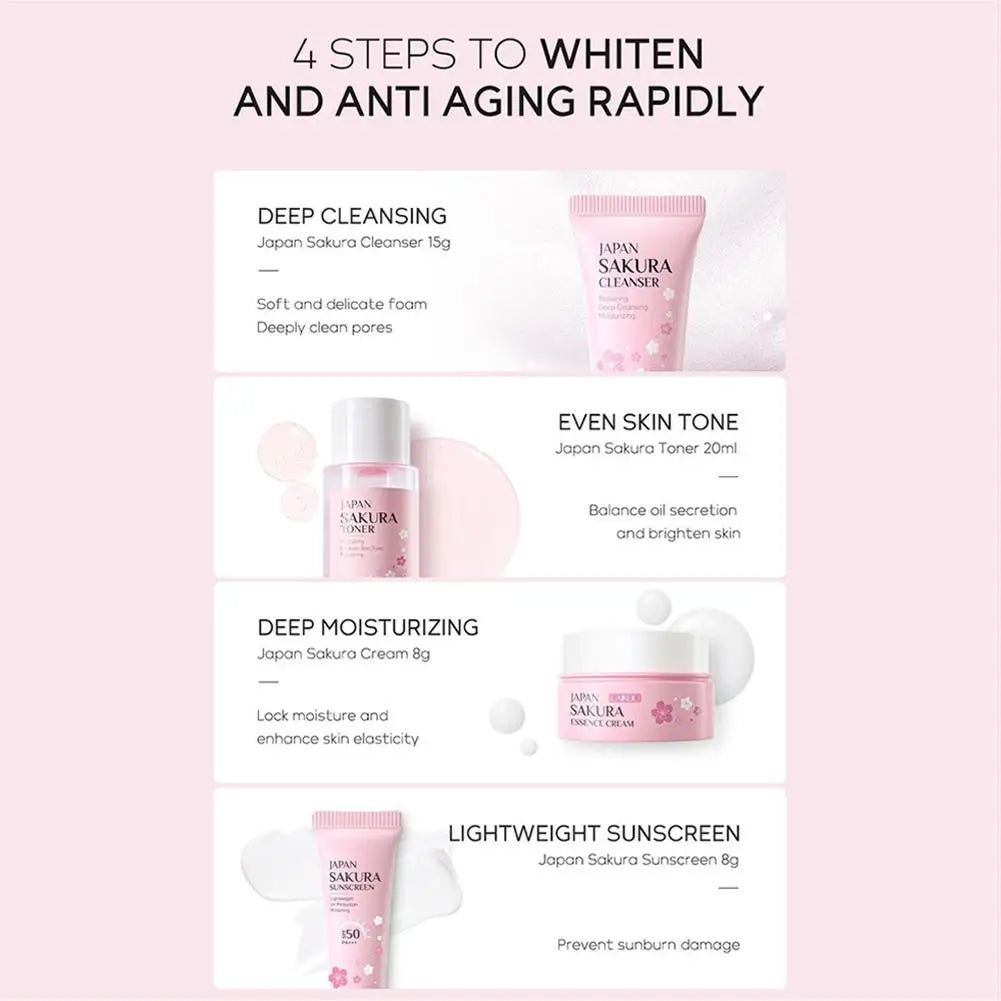 Sakura Skin Care Sets Facial Cleanser Face Face Toner Sunscreen Products Care Moisturizing Smoothing Nourishing - Swefashionstore