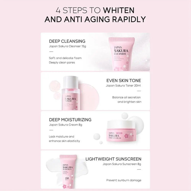 Sakura Skin Care Sets Facial Cleanser Face Face Toner Sunscreen Products Care Moisturizing Smoothing Nourishing - Swefashionstore