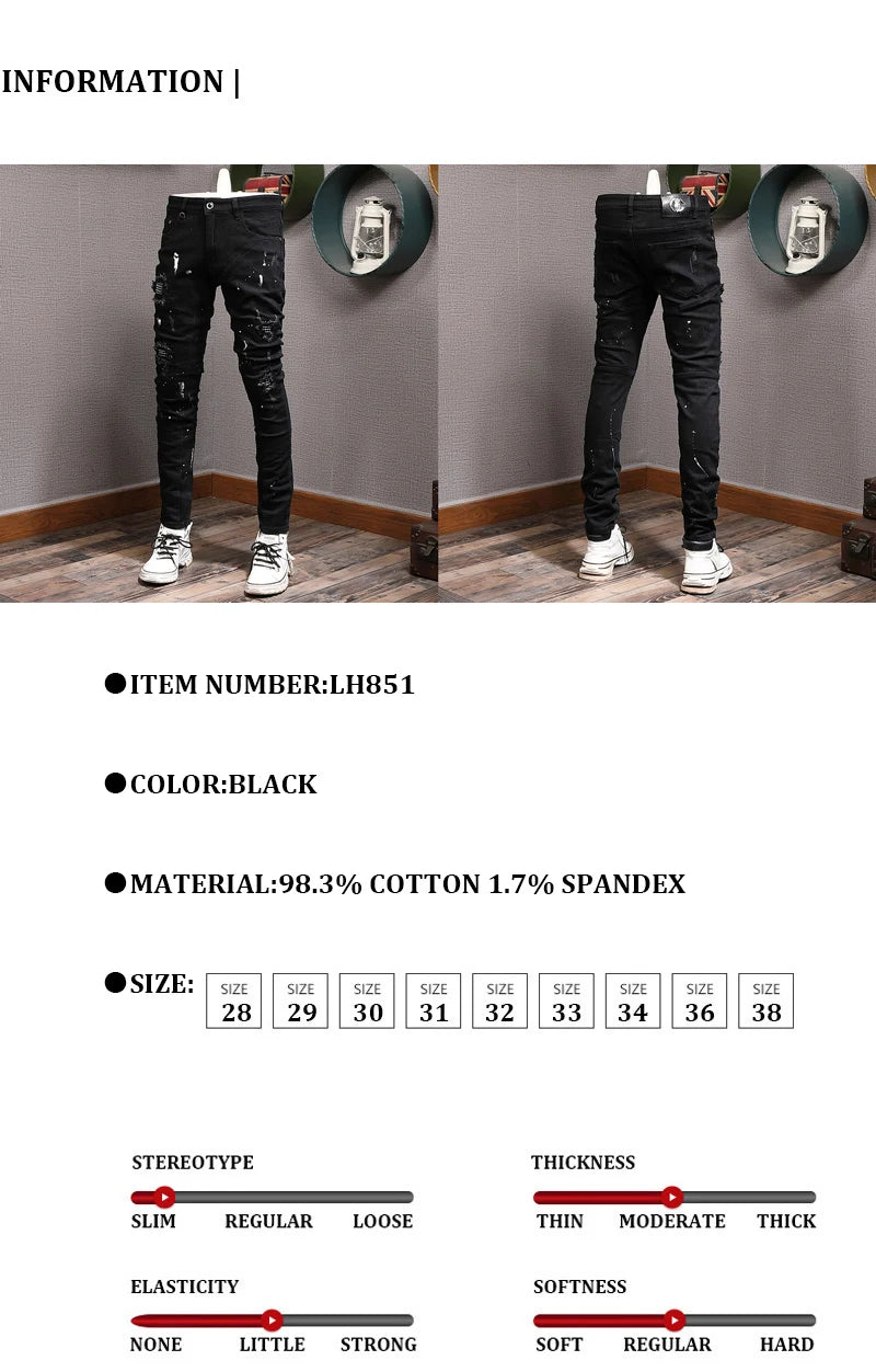 Streetwear Fashion Men Jeans Ripped Stretch Elastic Slim Fit - Swefashionstore