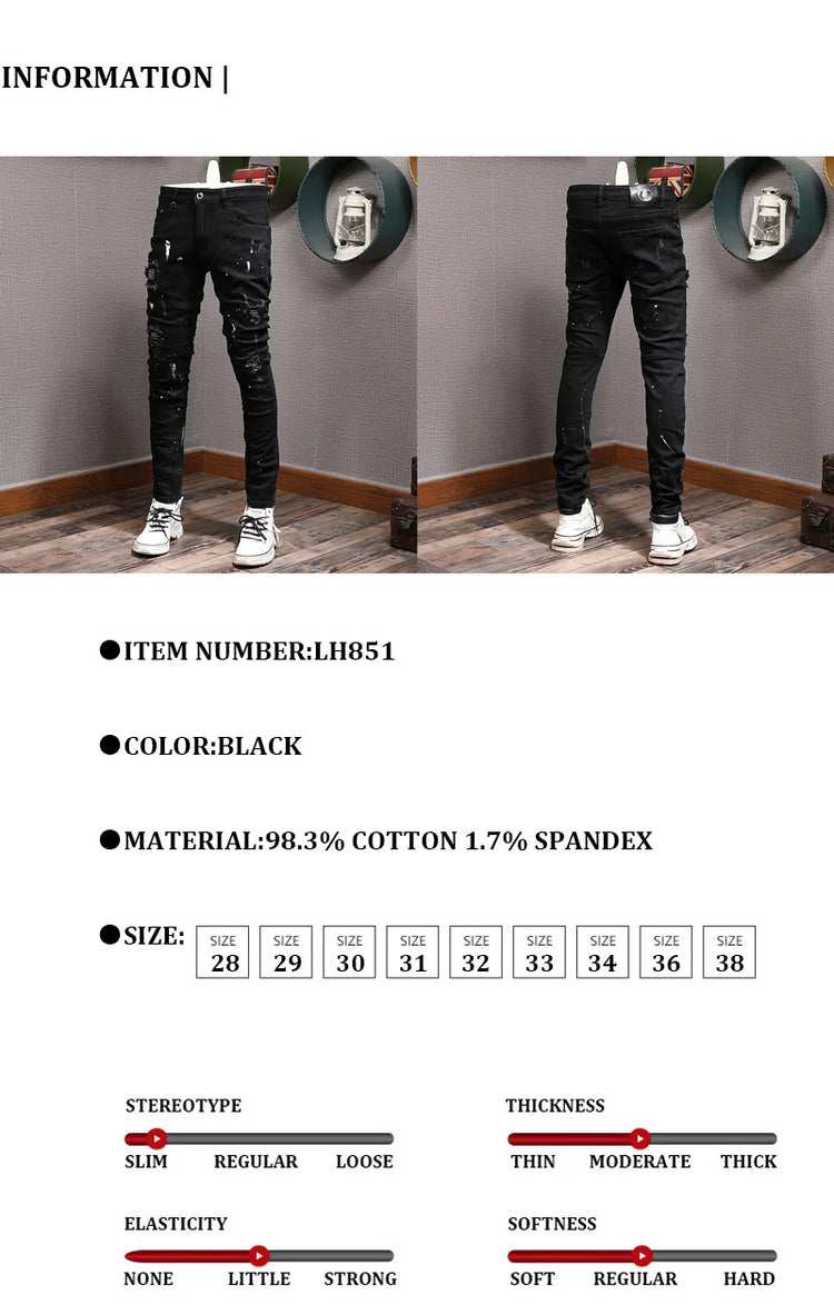 Streetwear Fashion Men Jeans Ripped Stretch Elastic Slim Fit - Swefashionstore