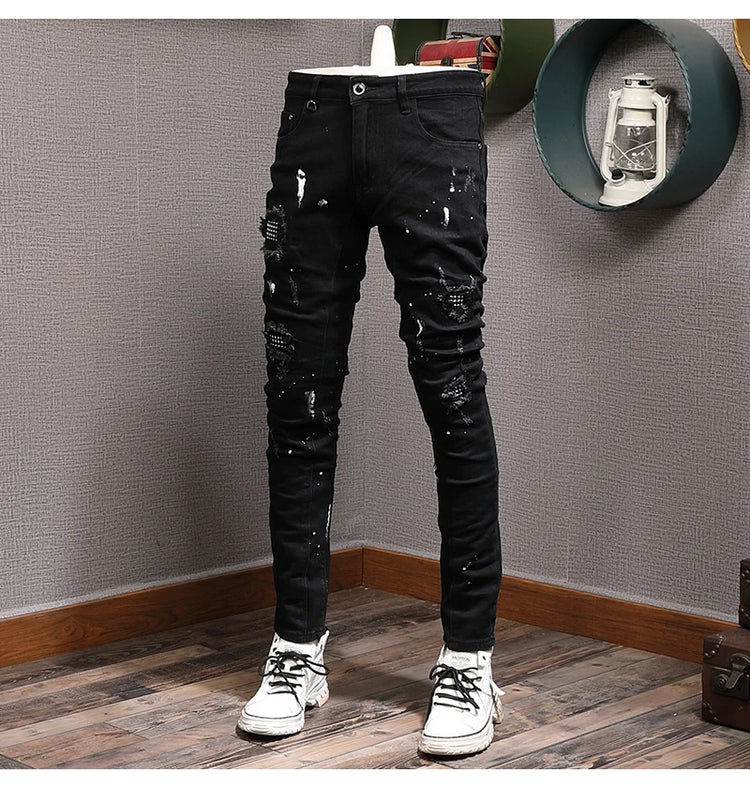 Streetwear Fashion Men Jeans Ripped Stretch Elastic Slim Fit - Swefashionstore