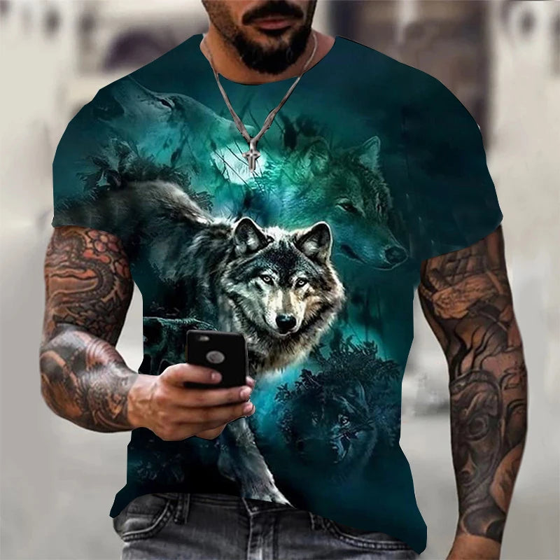 3D Print Wolf T-shirt For Men Summer Oversized Short Sleeve Tops Pullover 2023 Fashion Streetwear Men&