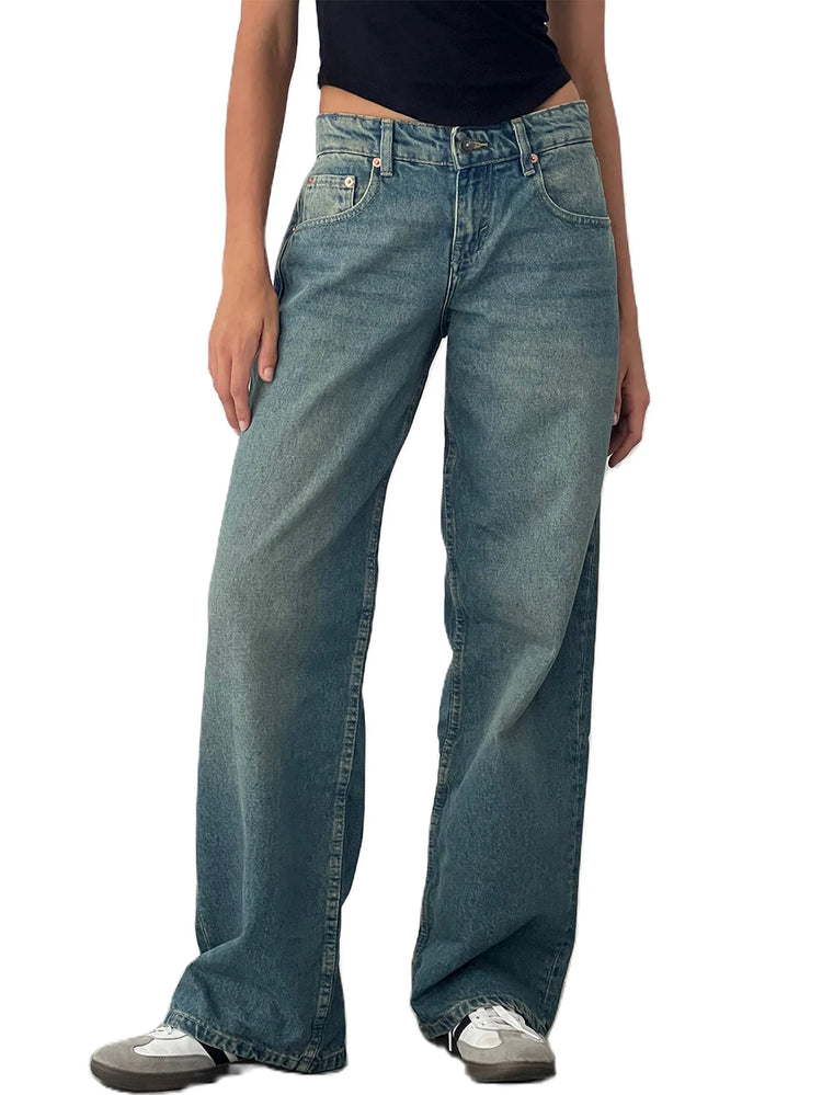 Women Denim Pants Loose Casual Straight Trousers - Swefashionstore