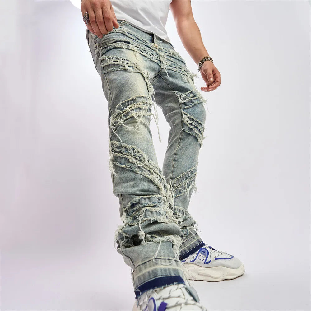 BESTSELLER Stilvolle, lockere Jeans mit zerrissenen Patches aus Denim