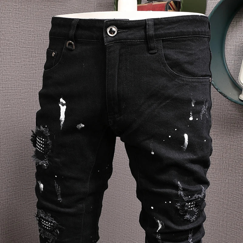 Streetwear Fashion Männer Jeans Zerrissene Stretch Elastische