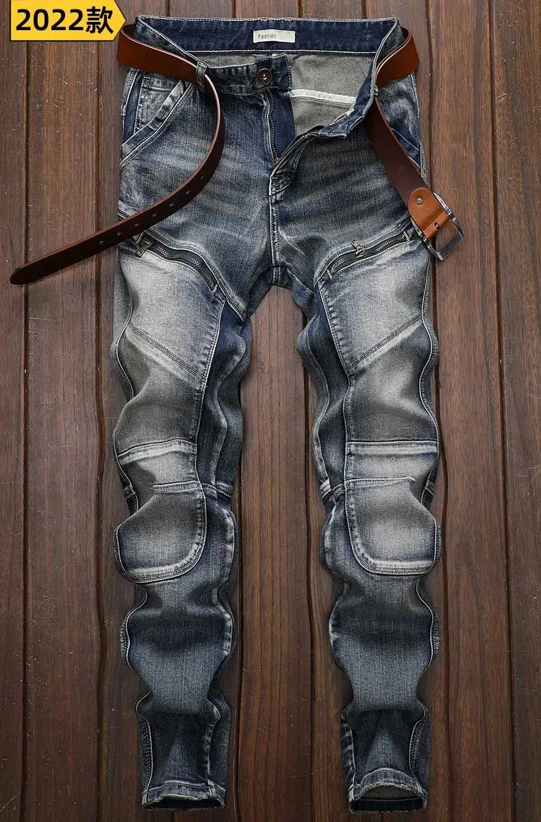 Hochwertige DENIM Jeans RETRO Straight Biker Design