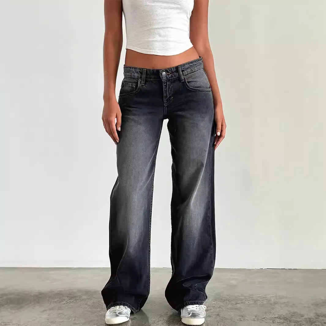 Women Denim Pants Loose Casual Straight Trousers - Swefashionstore