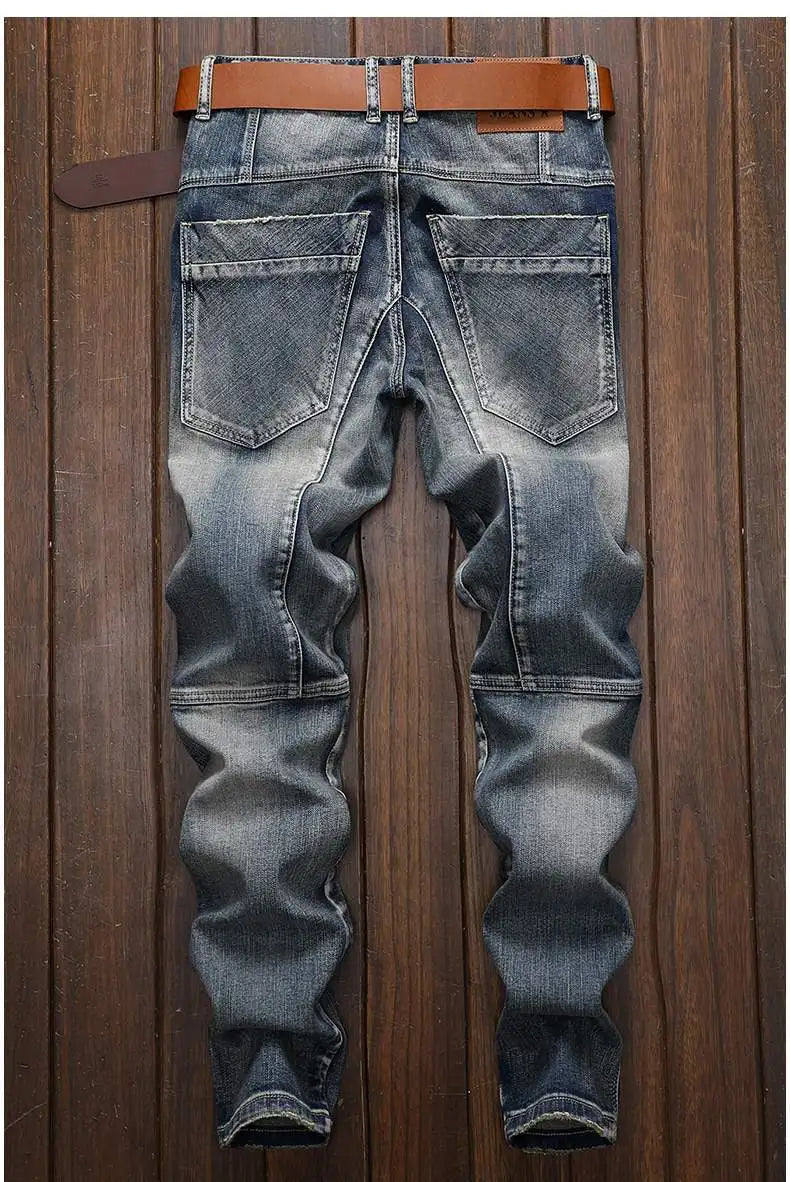 Hochwertige DENIM Jeans RETRO Straight Biker Design