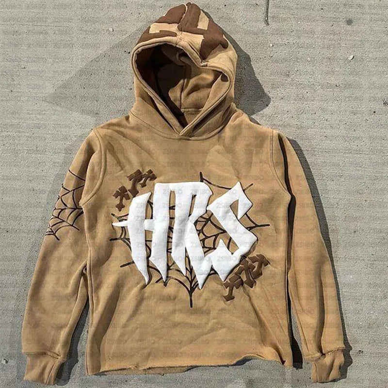 HIZILENT Hoodie Spider-Web Bedruckt Streetwear Y2K