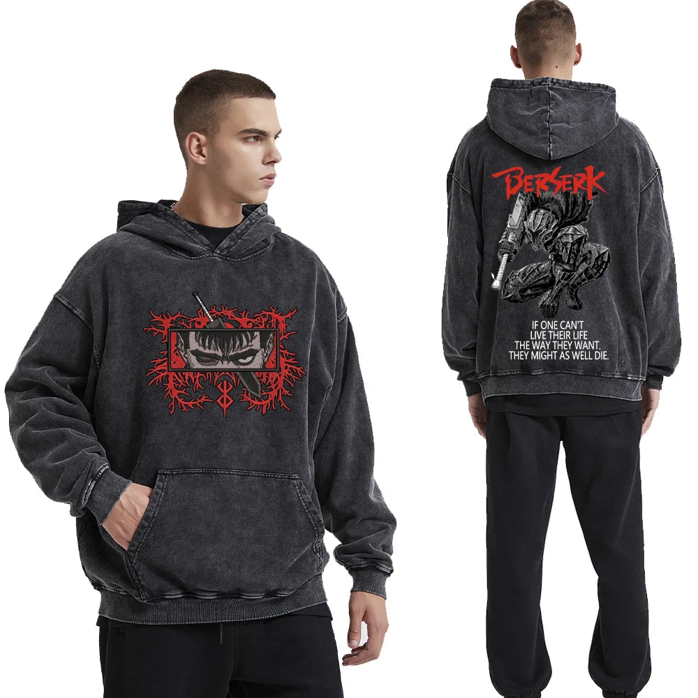 Anime Hoodies Guts Print Manga Sweatshirt Gothic Harajuku
