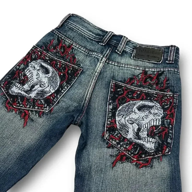 Retro Y2k Pants Hip Hop Skull Pattern Streetwear - Swefashionstore