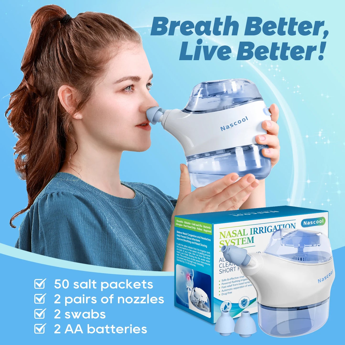 Electric Nasal Irrigation System with 50 SaltPods
