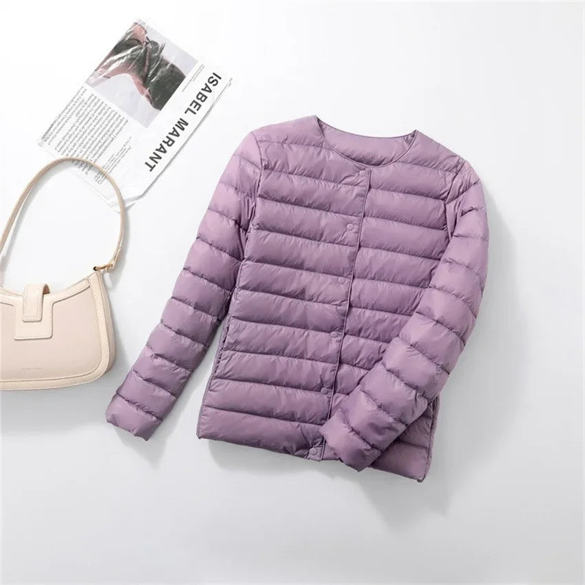 New European Women Spring Autumn Light Duck Down Fabric Lightweight Coat - Swefashionstore
