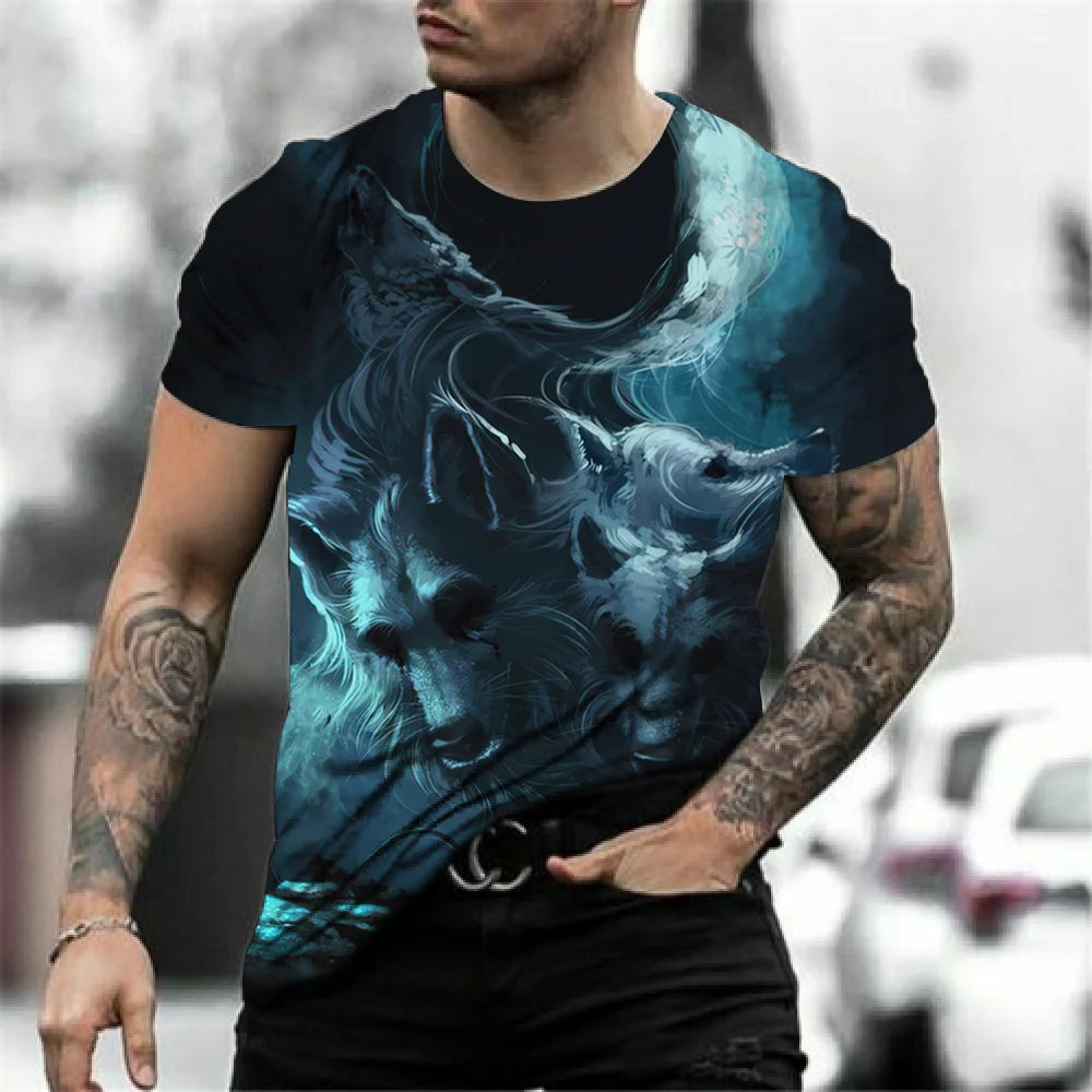 3D Print Wolf T-shirt For Men Summer Oversized Short Sleeve Tops Pullover 2023 Fashion Streetwear Men&