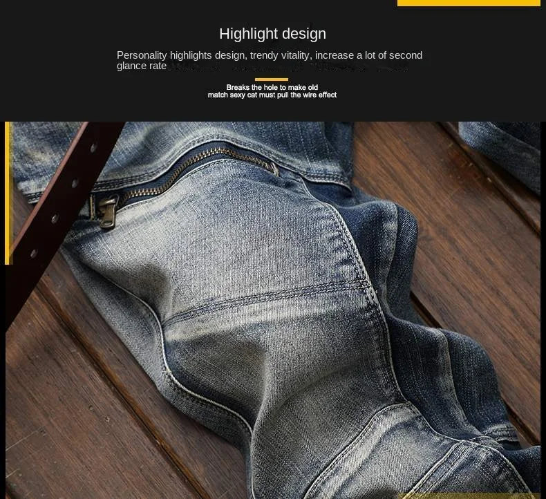 Hochwertige DENIM Jeans RETRO Straight Biker Design