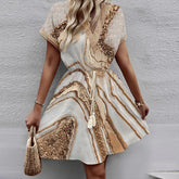 Printed Bat Sleeves Lace V-Neck Dress - Swefashionstore