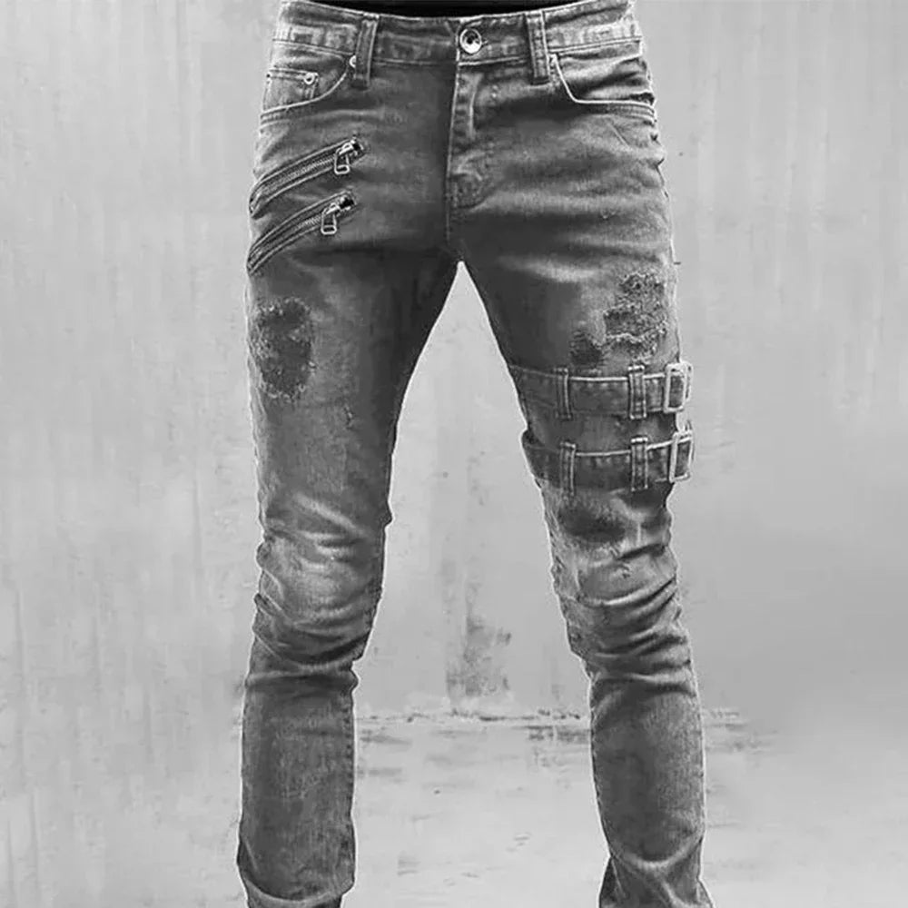 RETRO Moto Biker Gerade Elastische Jeans Streetwear Y2K