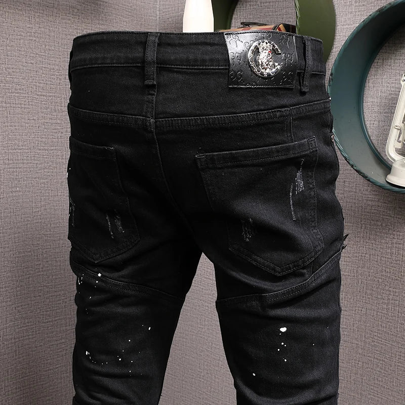 Streetwear Fashion Männer Jeans Zerrissene Stretch Elastische