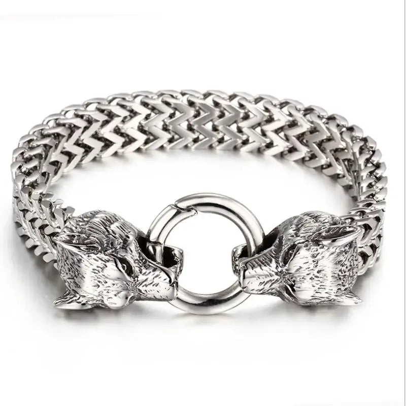 Stainless Steel Double Wolf Head Bracelet - Swefashionstore