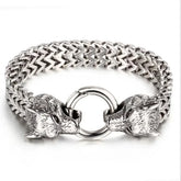 Stainless Steel Double Wolf Head Bracelet - Swefashionstore