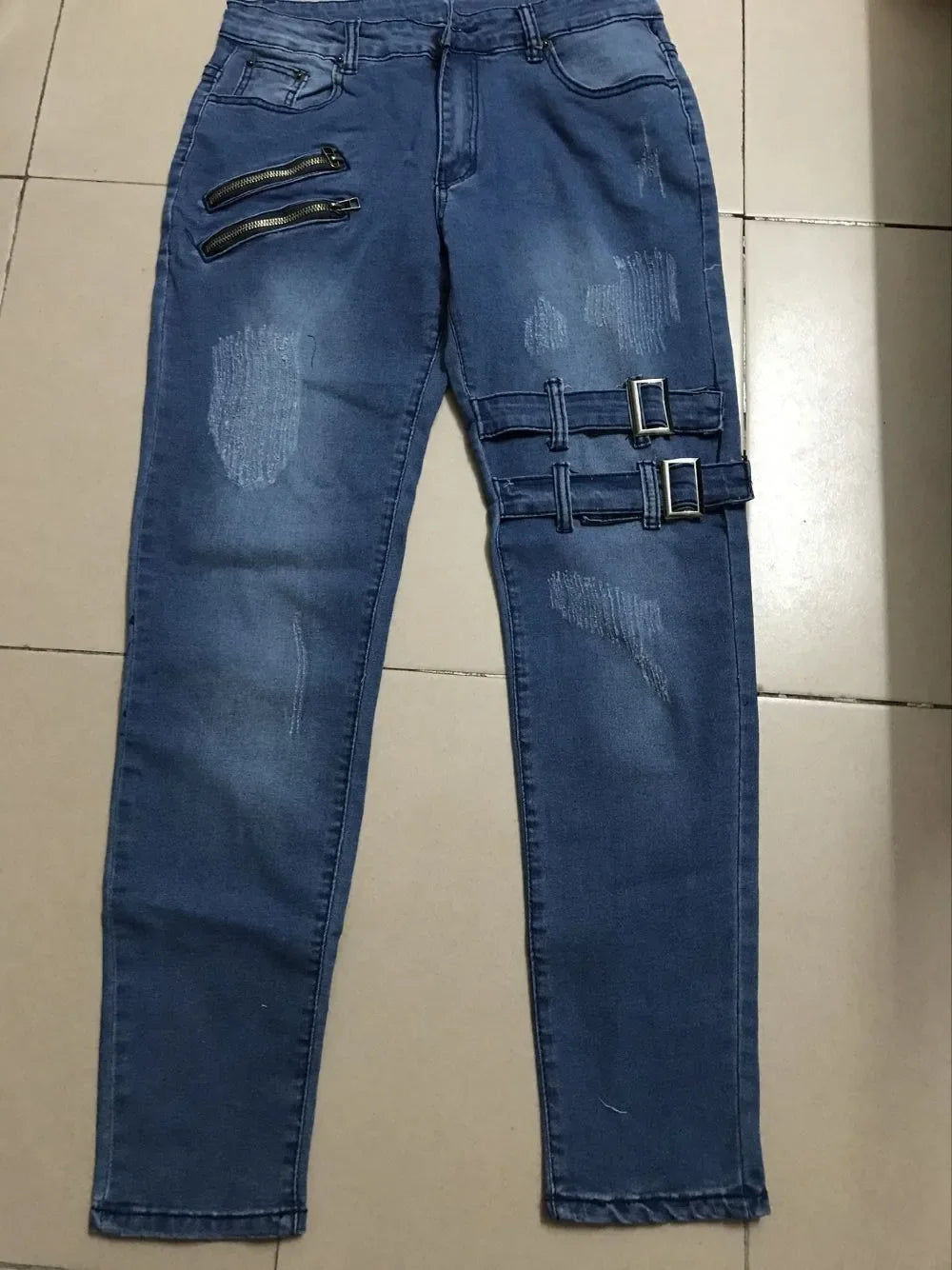 RETRO Moto Biker Straight Elastic Jeans Streetwear Y2K - Swefashionstore