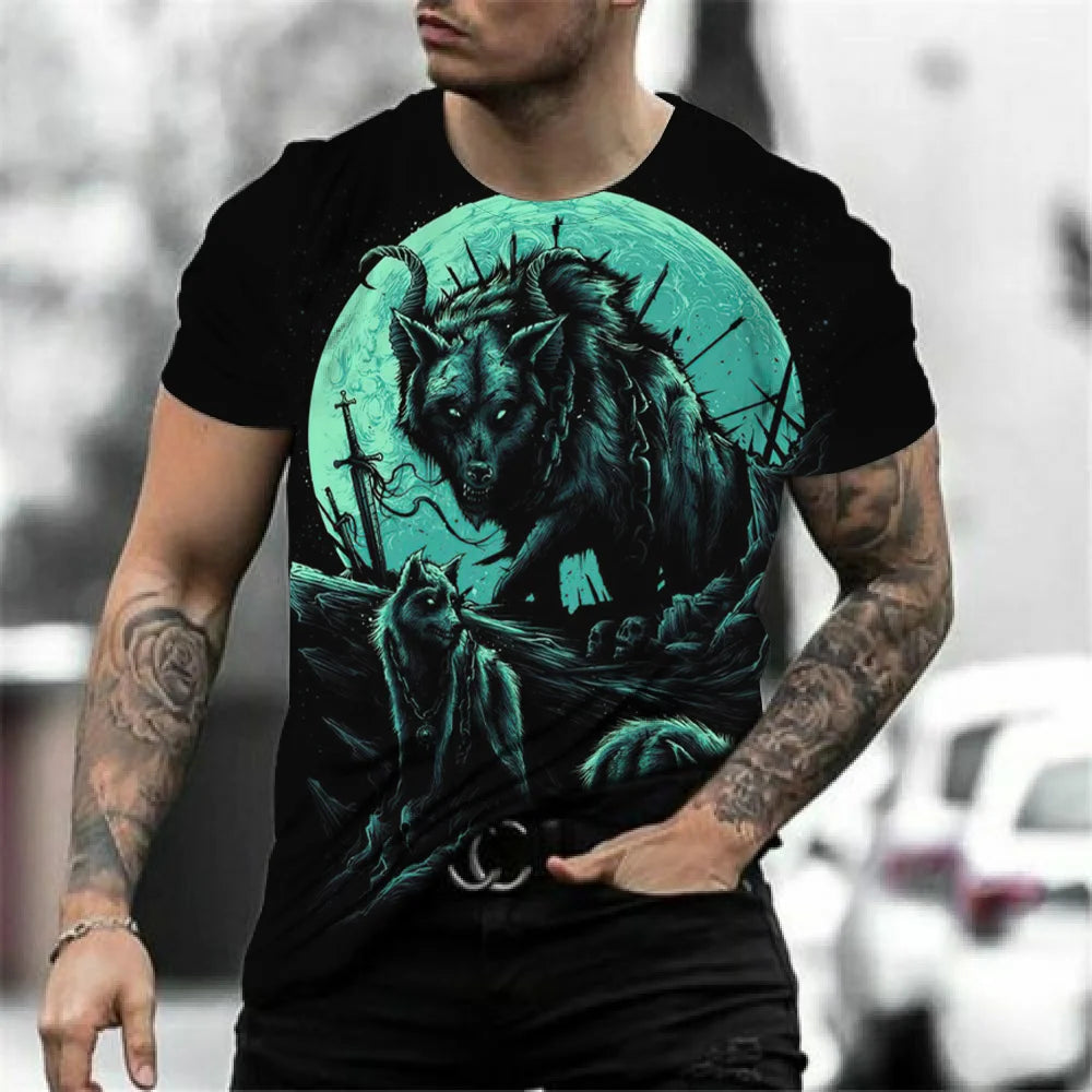 3D Print Wolf T-shirt For Men Summer Oversized Short Sleeve Tops Pullover 2023 Fashion Streetwear Men&