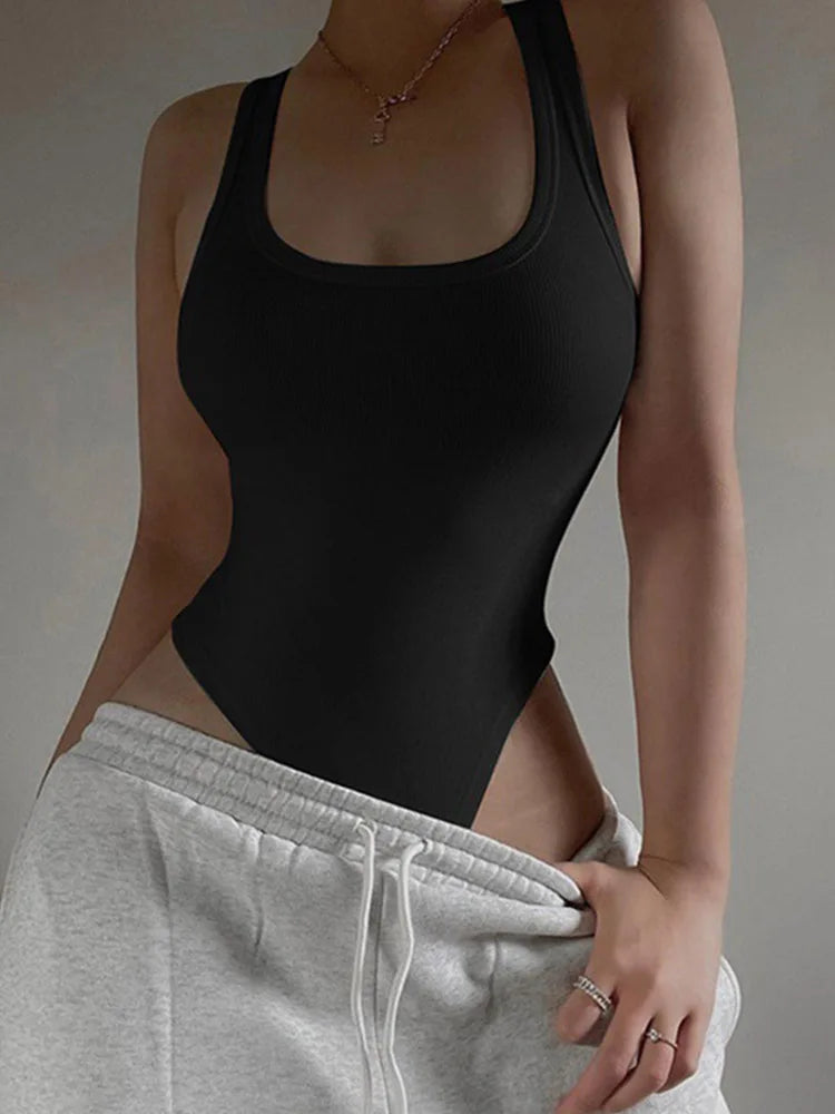 Sleeveless Knit BODYSUIT Summer Bodycon Off Shoulder Halter Tops