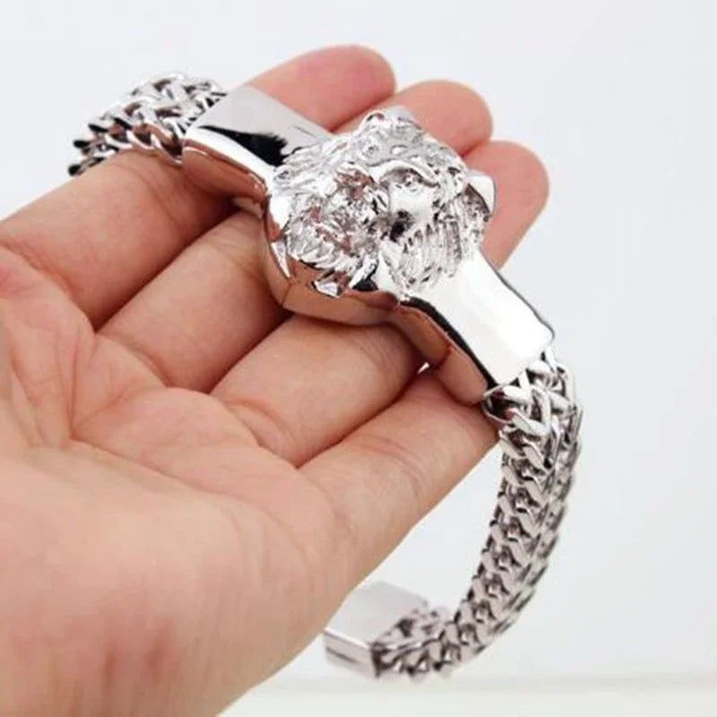 Stainless Steel Double Wolf Head Bracelet - Swefashionstore