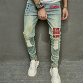 VINTAGE Stylish Embroidery RIPPED Hip hop Slim PENCIL Jeans - Swefashionstore