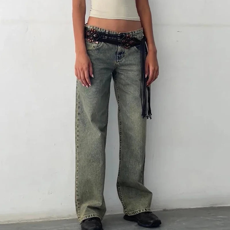 Women Y2K Wide Leg Denim Pants - Swefashionstore