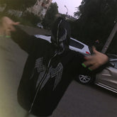 Zzsykd Rhinestone Full-Zip Hoodie Skeleton Goth Sweatshirt - Swefashionstore