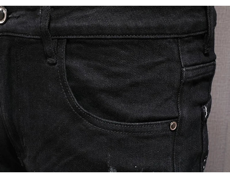 Streetwear Fashion Men Jeans Ripped Stretch Elastic Slim Fit - Swefashionstore