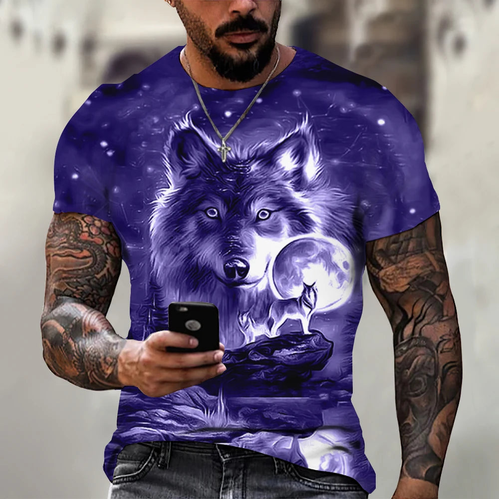 3D Print Wolf T-shirt For Men Summer Oversized Short Sleeve Tops Pullover 2023 Fashion Streetwear Men&