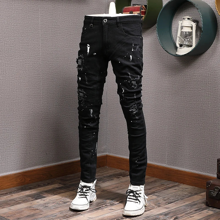 Streetwear Fashion Men Jeans Ripped Stretch Elastic Slim Fit - Swefashionstore