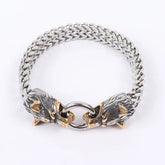 Stainless Steel Double Wolf Head Bracelet - Swefashionstore