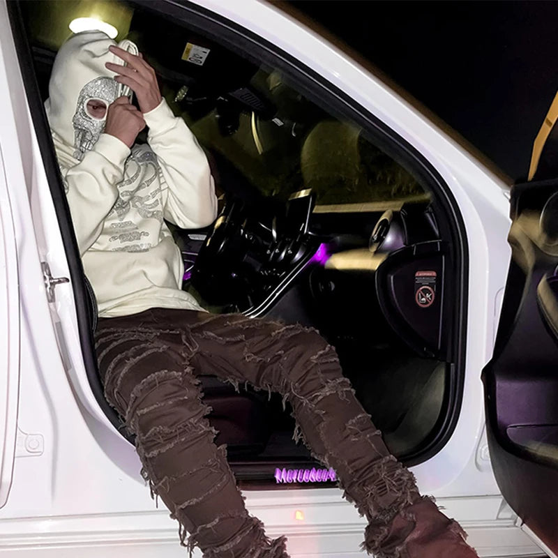 Zzsykd Rhinestone Full-Zip Hoodie Skeleton Goth Sweatshirt - Swefashionstore