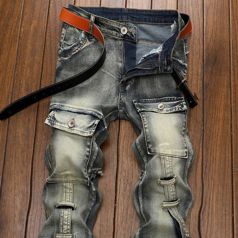Hochwertige DENIM Jeans RETRO Straight Biker Design