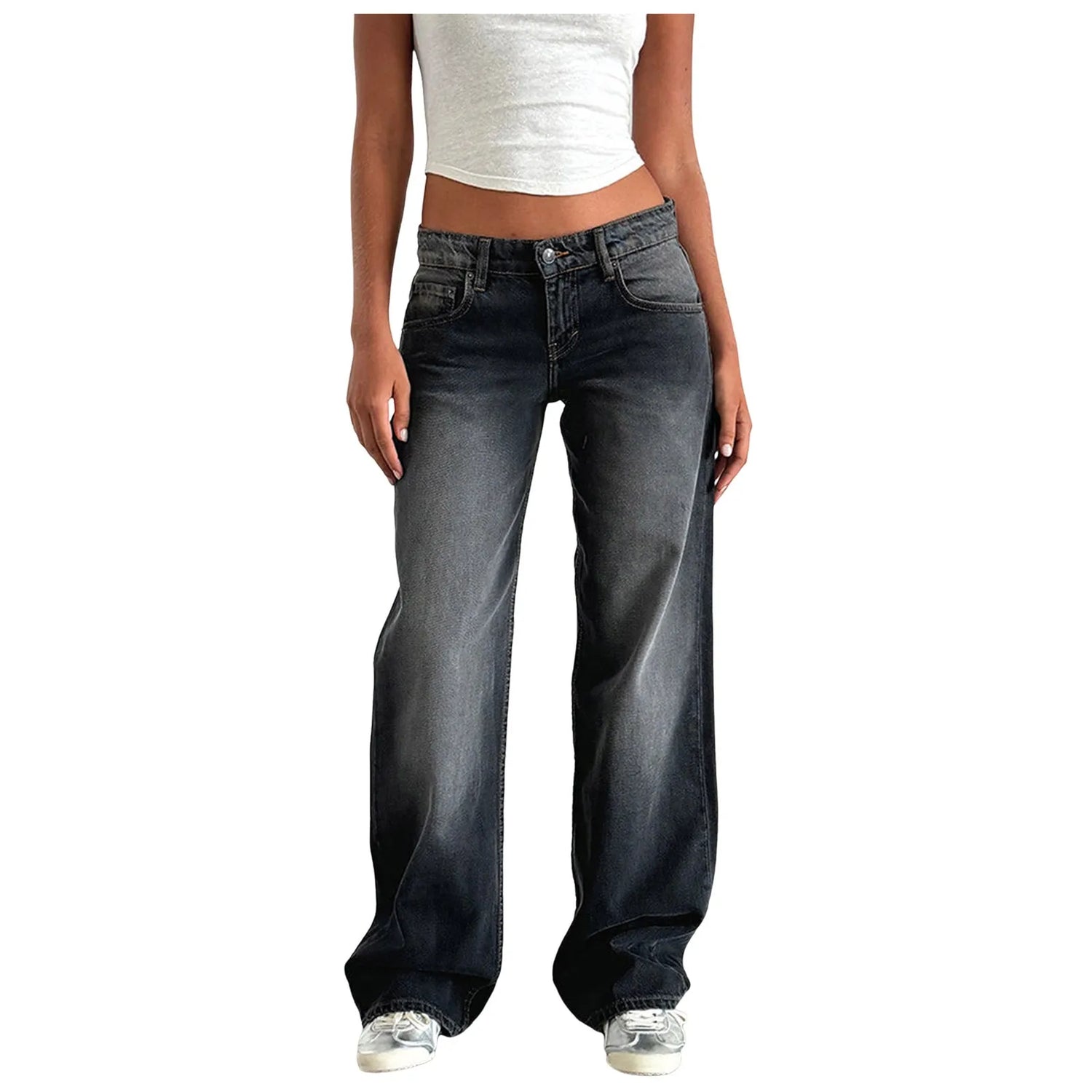 Retro Black Women Jeans Y2k Five Pockets Loose fit - Swefashionstore