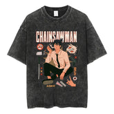 Short Sleeved Round Neck Y2k Tshirt Men New Top & Tees Mens T-Shirt Anime Chainsaw Man Acid Retro Vintage Washed Printed 62953 - Swefashionstore