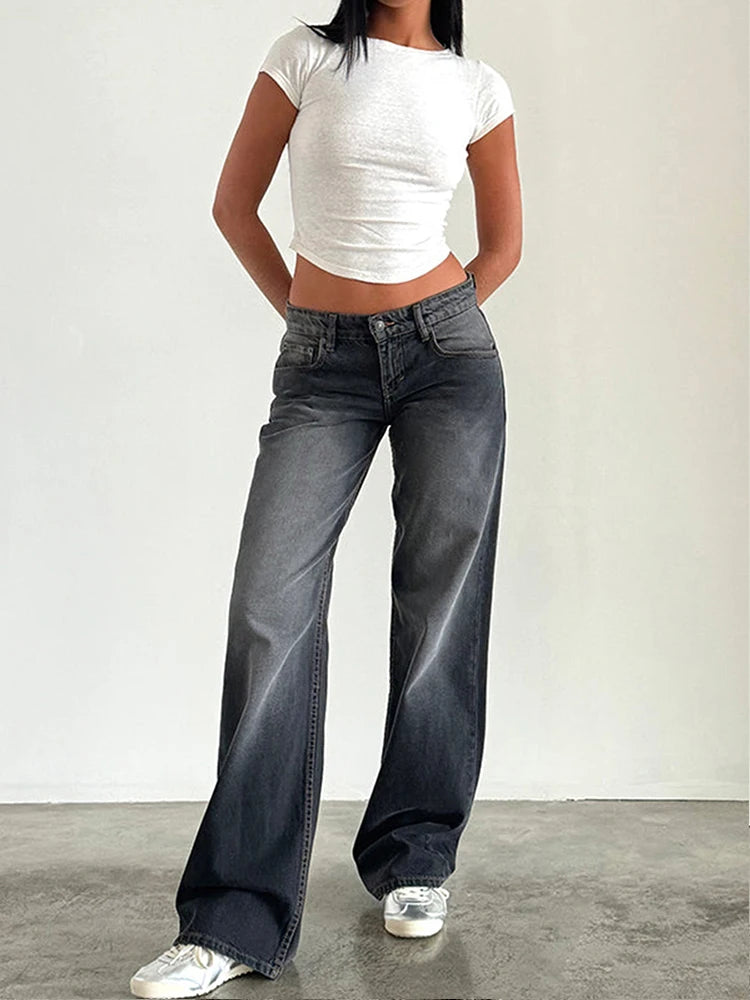 Straight-leg High Waist Jeans Women Denim Trousers - Swefashionstore