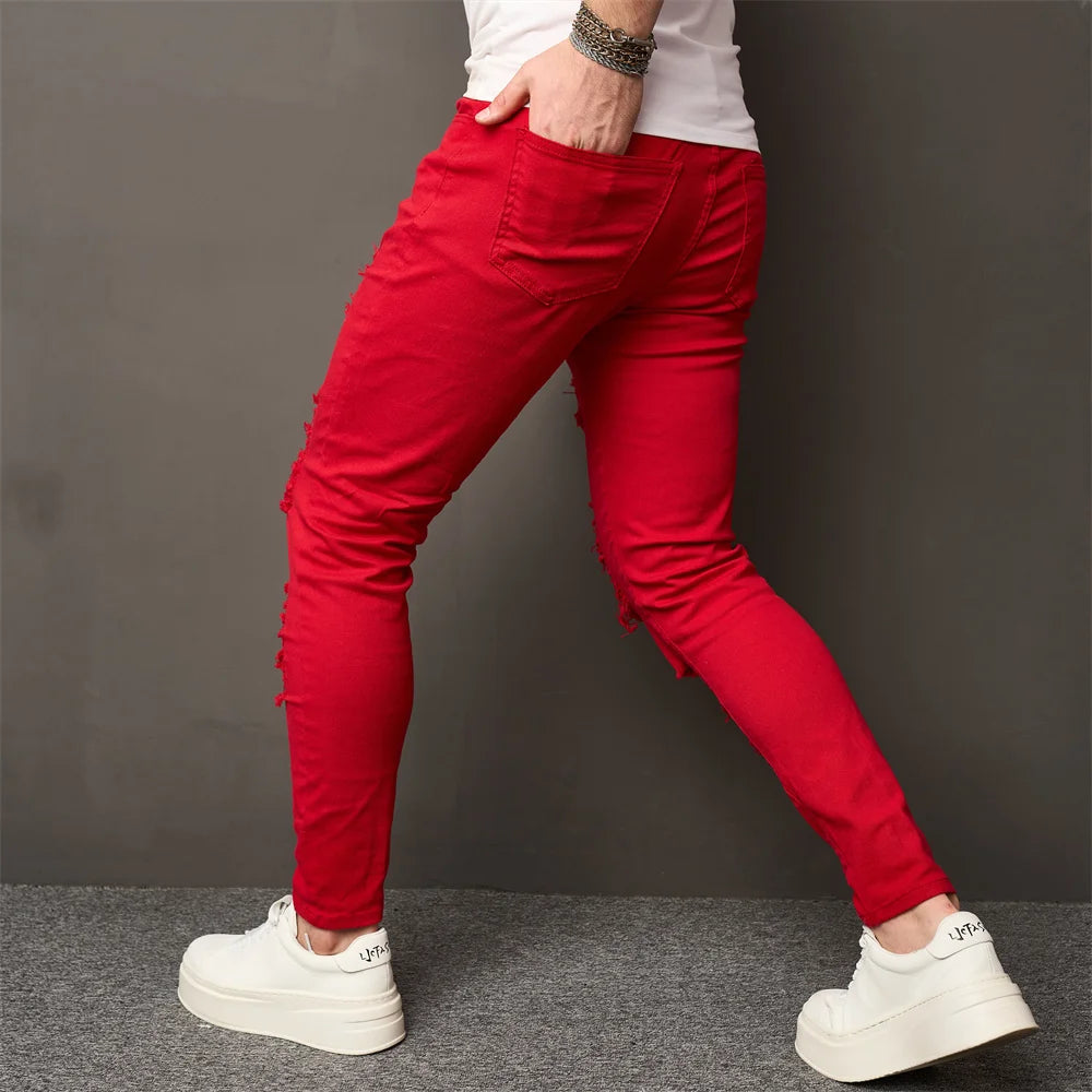 High-Street Herren HipHop Löcher Skinny Stretch Jeans