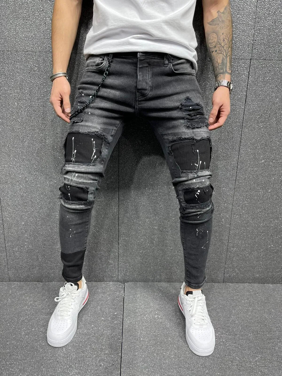 NEW Men Stretchy Ripped Skinny Elastic Jeans