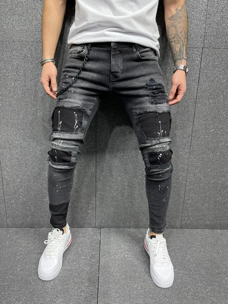 NEW Men Stretchy Ripped Skinny Elastic Jeans - Swefashionstore