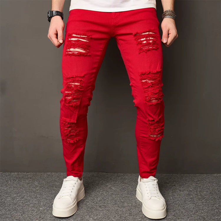 High-Street Men HipHop Holes Skinny Stretch Jeans - Swefashionstore
