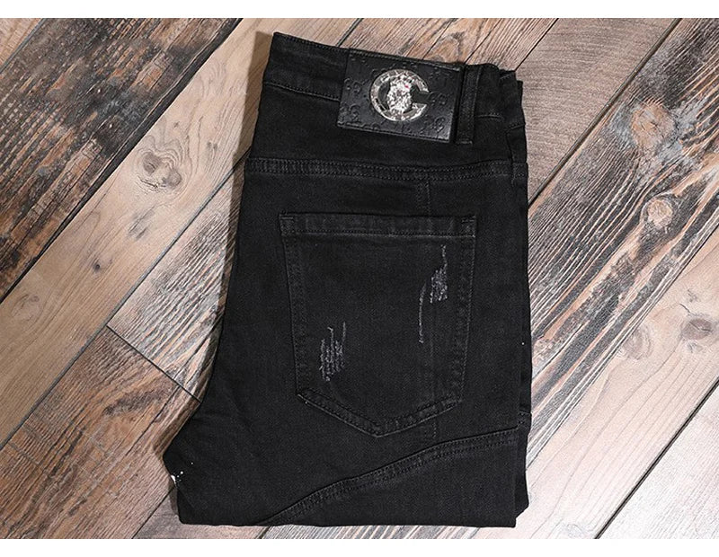 Streetwear Fashion Men Jeans Ripped Stretch Elastic Slim Fit - Swefashionstore