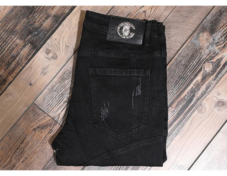 Streetwear Fashion Men Jeans Ripped Stretch Elastic Slim Fit - Swefashionstore