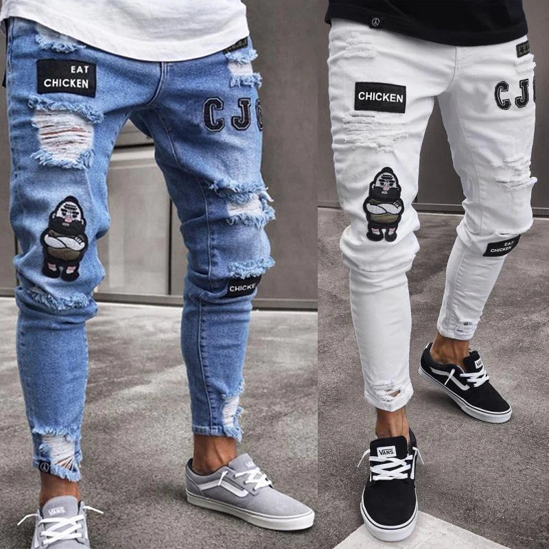 BEST SELLER White Embroidery Skinny Ripped Jeans