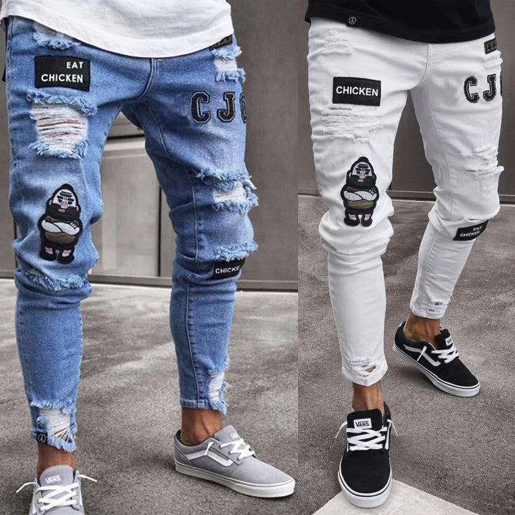 BESTSELLER White Embroidery Skinny RIPPED Jeans - Swefashionstore
