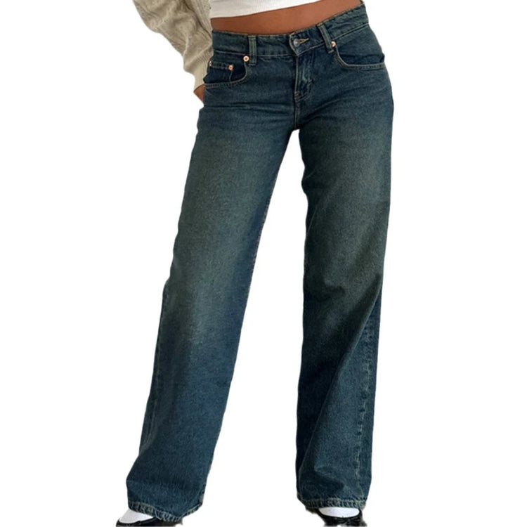 Women Denim Pants Loose Casual Straight Trousers - Swefashionstore