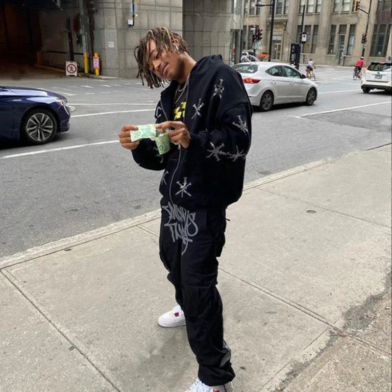 Zzsykd Rhinestone Full-Zip Hoodie Skeleton Goth Sweatshirt - Swefashionstore